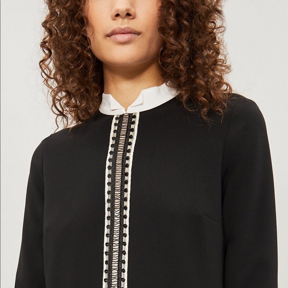 Sandro Noir Contrast Collar Embroidered Bob Dress - Picture 2 of 15